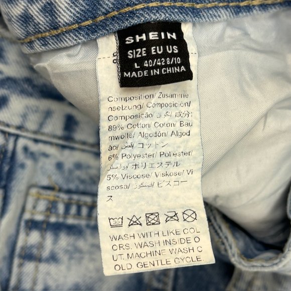 Shein Distressed Wide Leg Women's size L Acid Wash Blue Denim Jeans - Picture 2 of 3